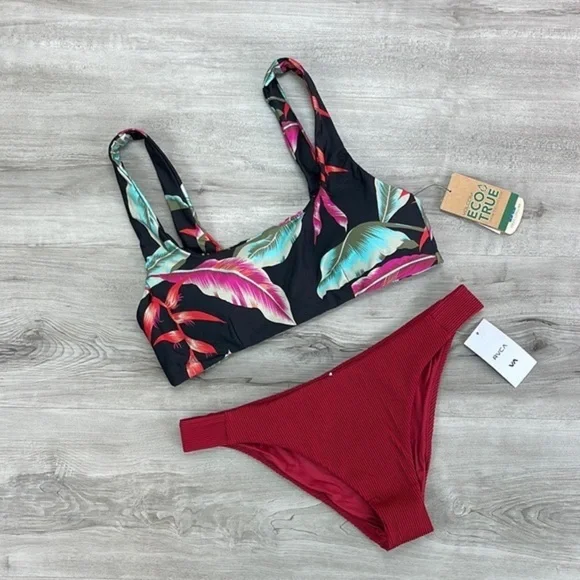 ☀️VOLCOM☀️RVCA☀️ FRONDS 4EVER CROP FADE OUT MEDIUM BIKINI SET - Picture 2 of 12